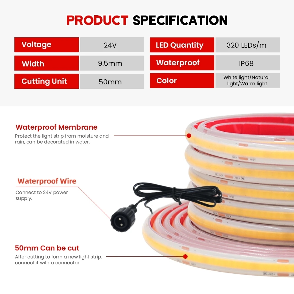 24V COB Strip IP68 Waterproof  - огляд і ціна Outdoor Power Strip Weatherproof